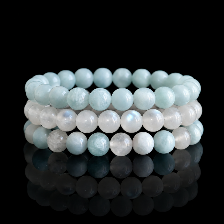 Aquamarine and moonstone bracelet set
